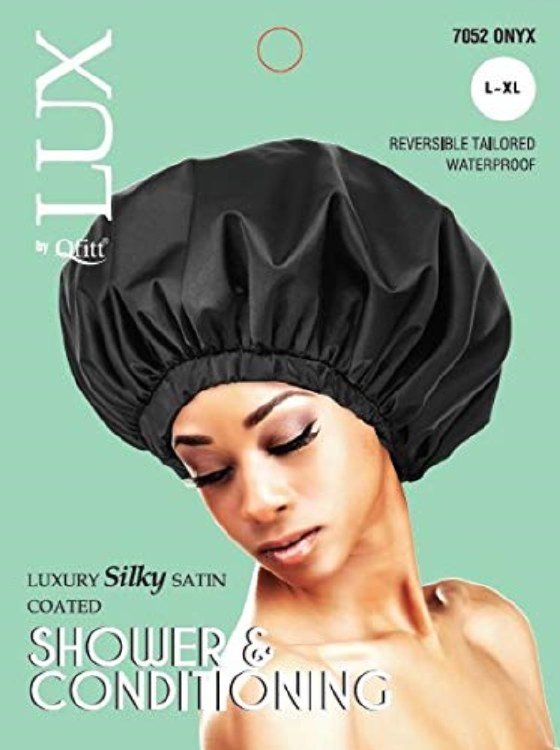 QFitt Lux  Luxury Silky Satin Coated Shower and Conditioning Onyx Hair Cap #7052 LXL