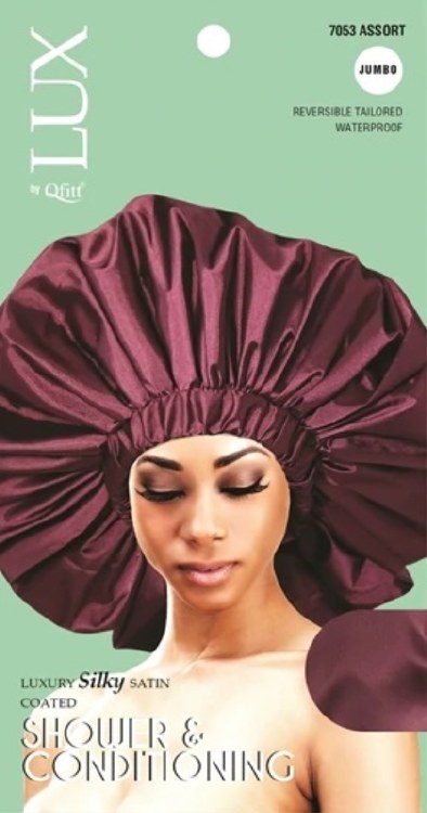 QFitt Lux  Luxury Silky Satin Coated Shower and Conditioning Assorted Colors Hair Cap #7053 Jumbo