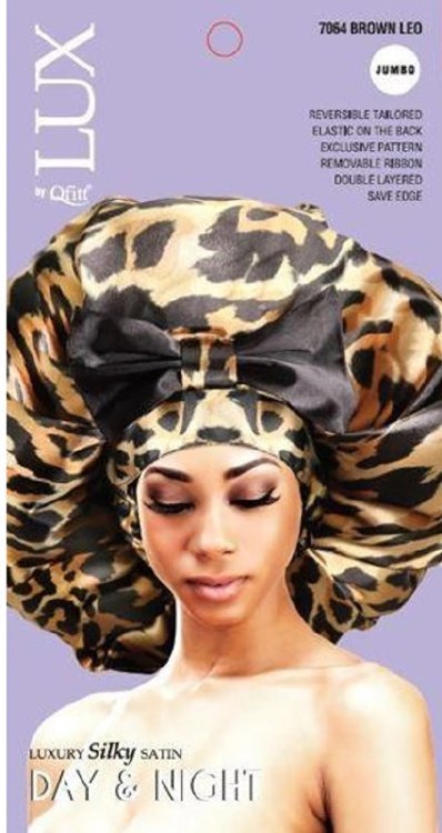 QFitt Lux  Luxury Silky Satin Day & Night Hair Cap #7064 Leo Assorted Colors Jumbo