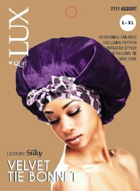 QFitt Lux  Luxury Silky Velvet Tie Bonnet #7111 Assorted Colors