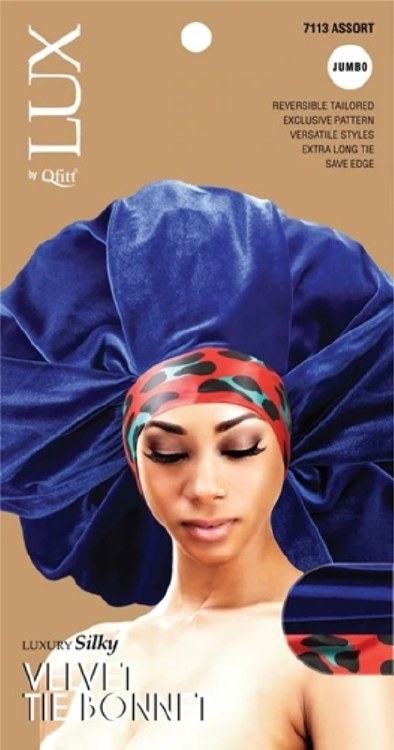 QFitt Lux  Luxury Silky Velvet Tie Bonnet #7113 Assorted Colors Jumbo