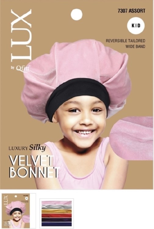 QFitt Lux Luxury Silky Velvet Bonnet for Kids Assorted Colors #7307
