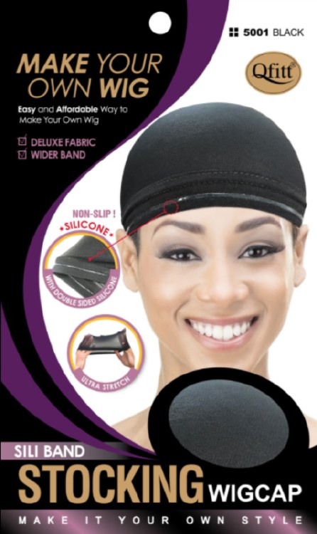 QFitt Silicone Band Stocking Wig Cap #5001 - # Black