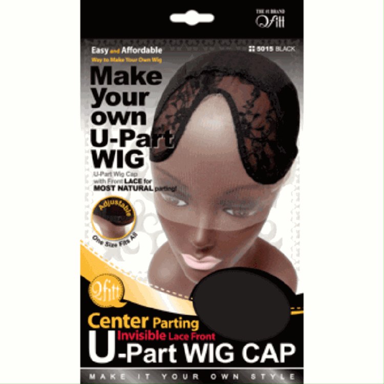 M&M Headgear QFitt U-Part Wig Cap Center Parting with Front Lace #5015 Black