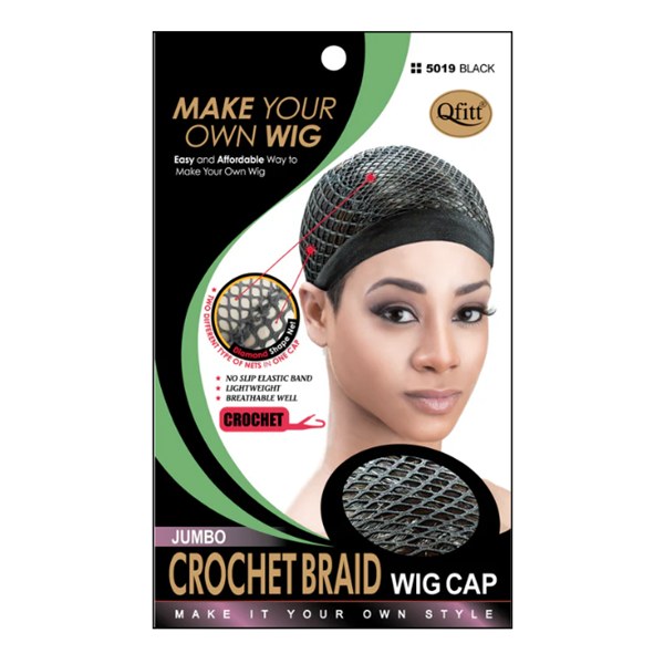 QFitt Jumbo Crochet Braid Wig Cap - Regular #5019 - Black