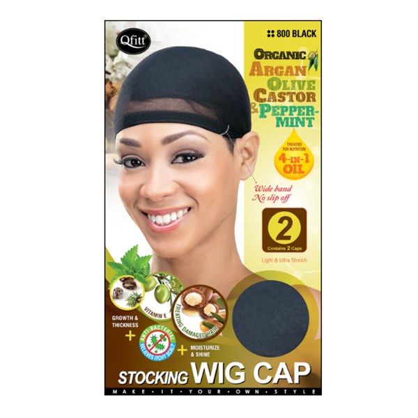 QFitt Stocking Wig Cap - 2caps #800 - Black