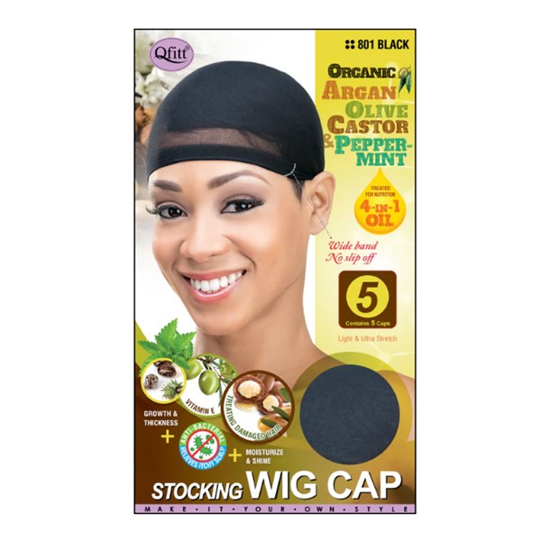 QFitt Stocking Wig Cap - 5caps #801 - Black