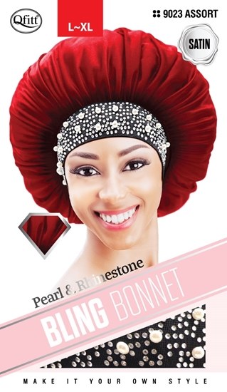 QFitt Pearl & Rhinestone Bling Bonnet for Adults #9023 Assorted Satin LXL