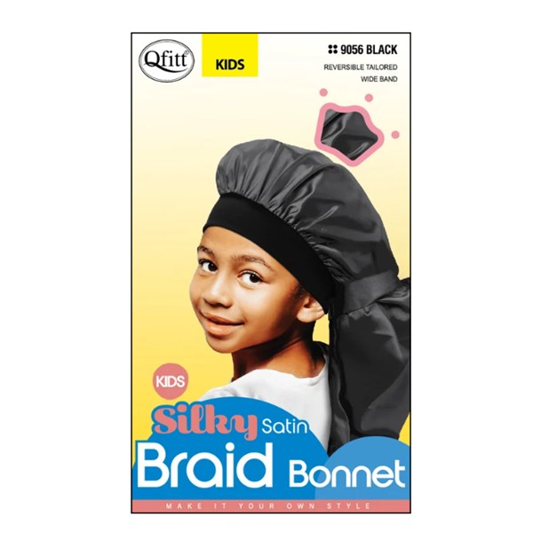 Qfitt Kids Silky Satin Braid Bonnet #9056 - Black