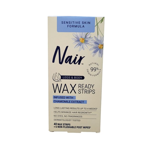 Nair Hair Remover Wax Ready Strips, Face and Bikini Hair Removal Wax Strips, 40 Count - Chamomile