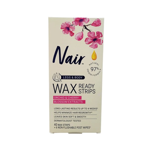 Nair Hair Remover Wax Ready Strips, Face and Bikini Hair Removal Wax Strips, 40 Count - Orchid & Cherry