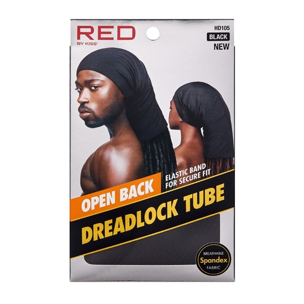 Red Open Back Dreadlock Tube Cap #HD105 - Black
