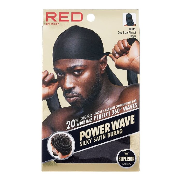 Red by Kiss Power Wave Silky Satin Durag Black #HD11