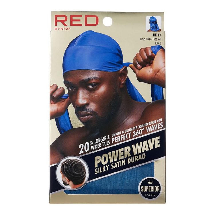 Red by Kiss Power Wave Silky Satin Durag Blue #HDUPP07