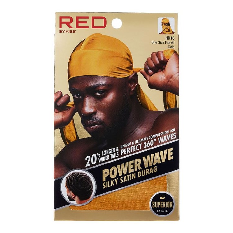 Red by Kiss Power Wave Silky Satin Durag Gold #HDUPP08