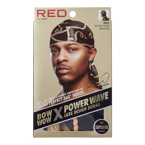 Red Bow Wow x Power Wave Luxe Design Durag #HD31 - Black/Gold