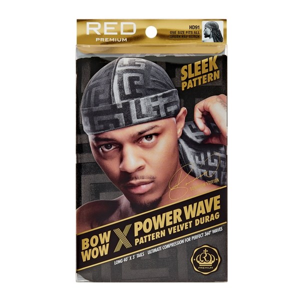 Red Premium Bow Wow x Power Wave Pattern Velvet Durag #HD91 - Black