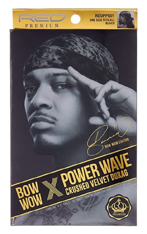 Kiss Red Premium Bow Wow x Power Wave Crushed Velvet Durag #HDUPPQ01 - Black