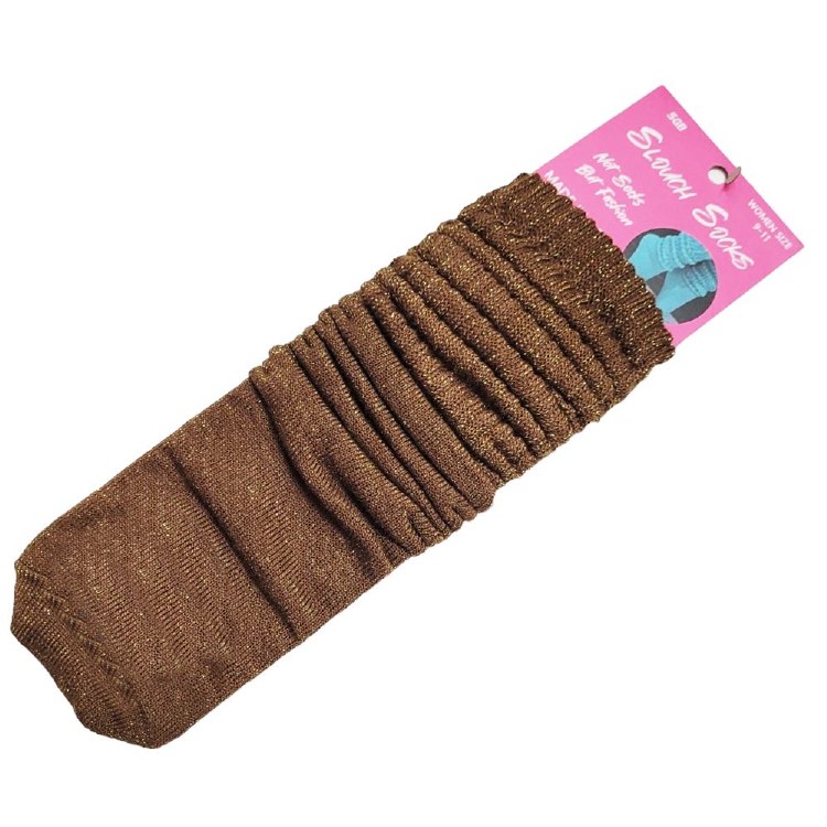 SGB Slouch Socks - Gold Glitter - Brown