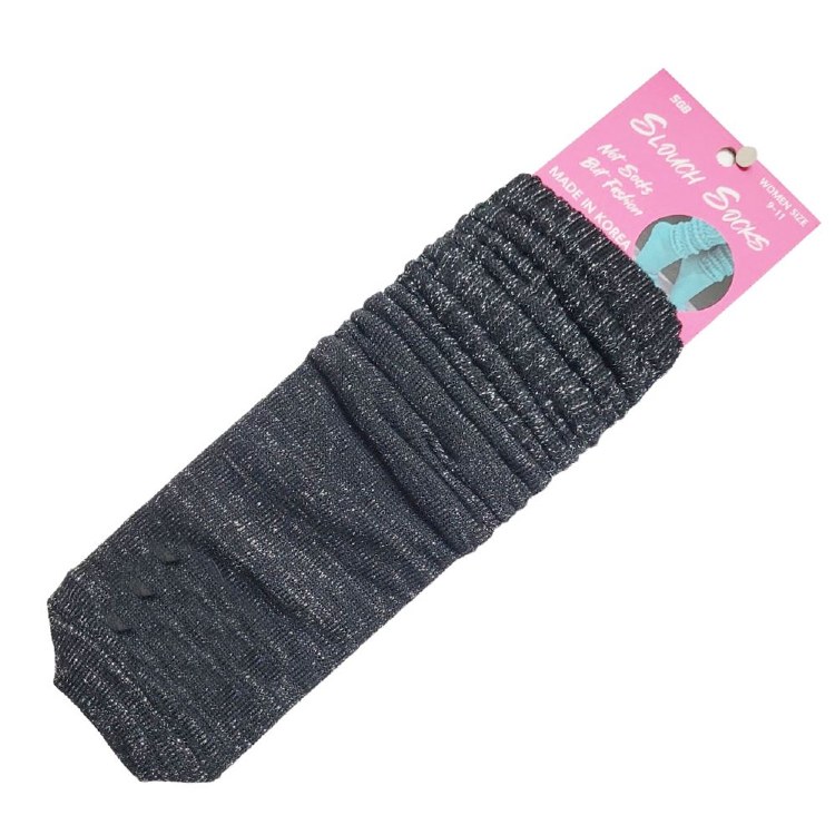 SGB Slouch Socks - Silver Glitter - Black