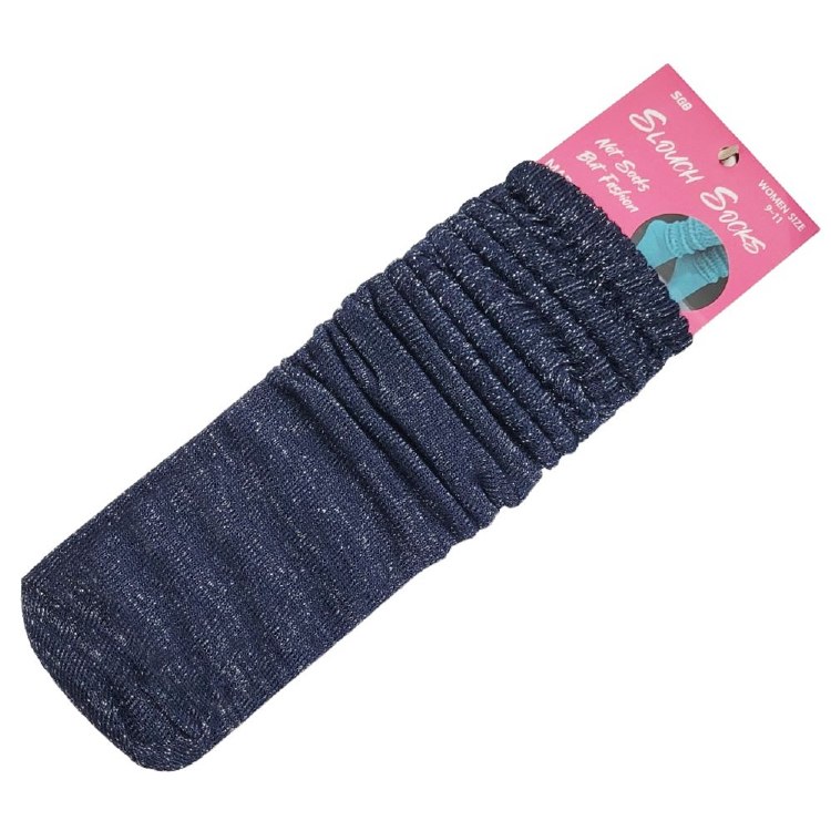 SGB Slouch Socks - Silver Glitter - Dark Navy