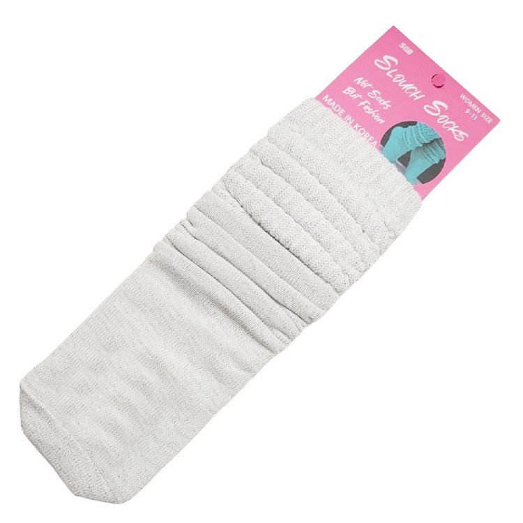 SGB Slouch Socks - Silver Glitter - White