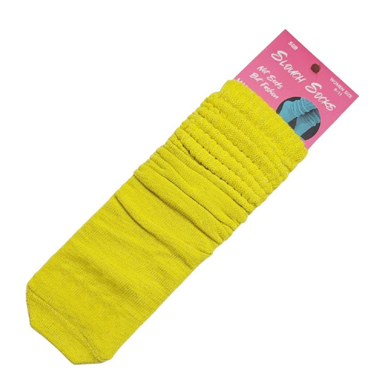 SGB Slouch Socks - Silver Glitter - LT Yellow