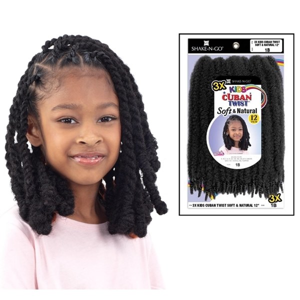 3x Kids Cuban Twist Soft & Natural 12 Inch - # 1