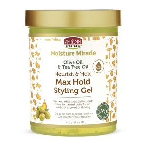 African Pride Moisture Miracle Olive & Tea Tree Oil Max Hold Styling Hair Gel 18oz African Pride Moisture Miracle Olive & Tea Tree Oil Max Hold Styling Hair Gel 18oz