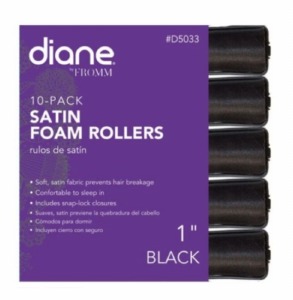 Diane Satin Foam Rollers, Black 1'' 10pk #D5033