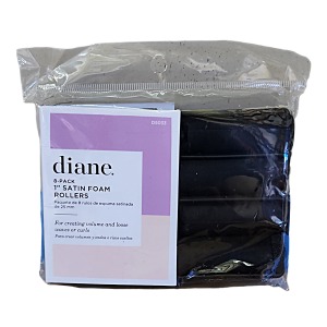 Diane Satin Foam Rollers, Black 1'' 10pk #D5033