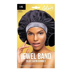 Glam L-XL Jewel Band Silky Satin Bonnet #26368 - Midnight
