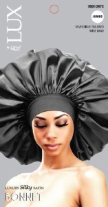 Qfitt Luxury Silky Satin Reversible Bonnet Adults #7004 Onyx Jumbo