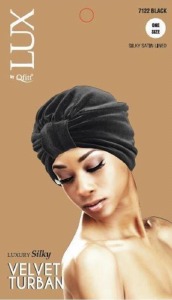 Qfitt Lux Luxury Silky Velvet Turban #7122 Black One Size