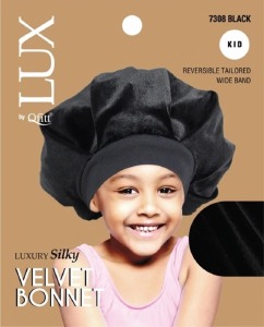 QFitt Lux Luxury Silky Velvet Bonnet for Kids Black #7308