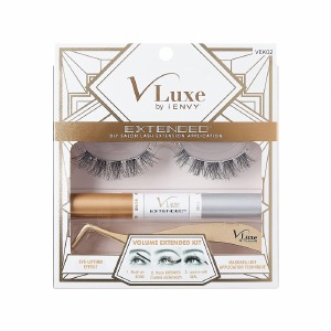 V-Luxe Extended Collection - Lash Extension Starter Kit with 10 Natural Lengthening Extended Clusters, Applicator and Bond & Seal #VEK02
