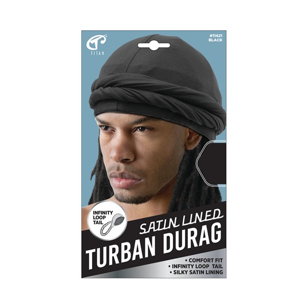 Titan Satin Lined Turban Durag #11421- Black