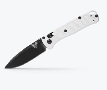MINI BUGOUT, WHITE HANDLE, BLACK BLADE