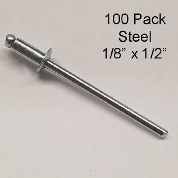 100PK STEEL RIVETS 1/8" x 1/2"