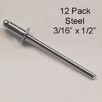 12PK STEEL RIVETS 3/16" x 1/2"