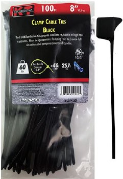 8" CLAMP CABLE TIE, BLACK, 100