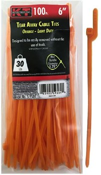6" TEAR AWAY ORANGE CABLE TIE