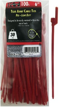 6" TEAR AWAY RED CABLE TIE