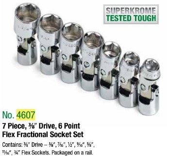 Set SOCKET 3/8Dr Flx 6PT Fr 7Pc