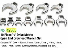 SET WRENCH Crowfoot Open End 3/8DR 10 pc