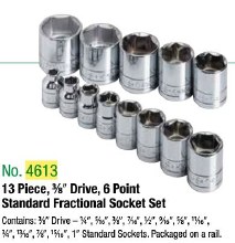 Set SOCKET 3/8Dr Std 6PT Fr 13Pc