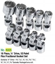 Set SOCKET 1/4Dr Flx 12PT Fr 10Pc