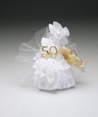 50th Anniversary Ornament  7 Inches White and Gold