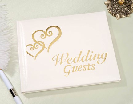 Gold Hearts Wedding Guest Book - White