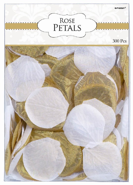 Fake Rose Petals 300 Count Gold and White